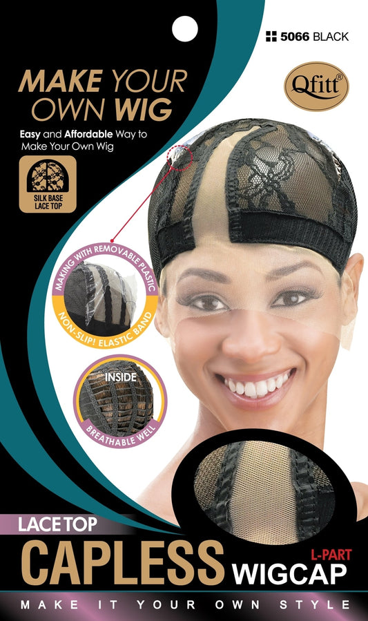 Qfitt Lace Top Capless L-Part Wig Cap # 5066 Black
