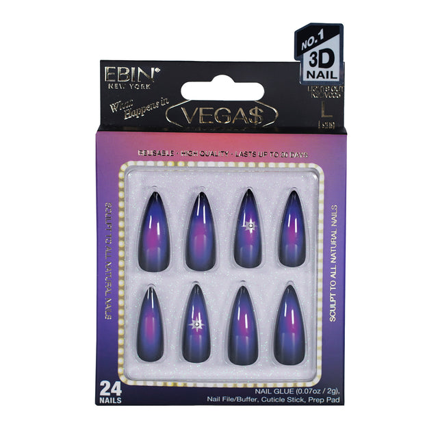 EBIN Press-On Nails What Happens in Vegas - Lights Out #N3DV005 Long