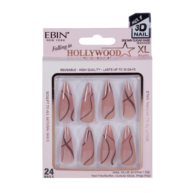 EBIN Press-On Nails Falling in Hollywood - Brown Sugar Babe X-Long #NN3DH006