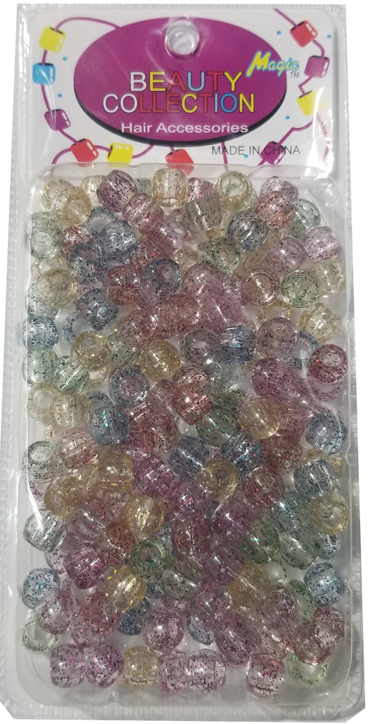Beauty Collection Round Medium Hair Beads - Crystal w/Multi Color Glitter Jumbo Pack #1000GAST