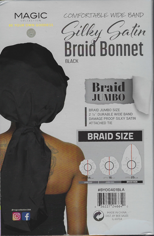 Magic Collection Silky Satin Braid Bonnet #BYOG401BLA Black