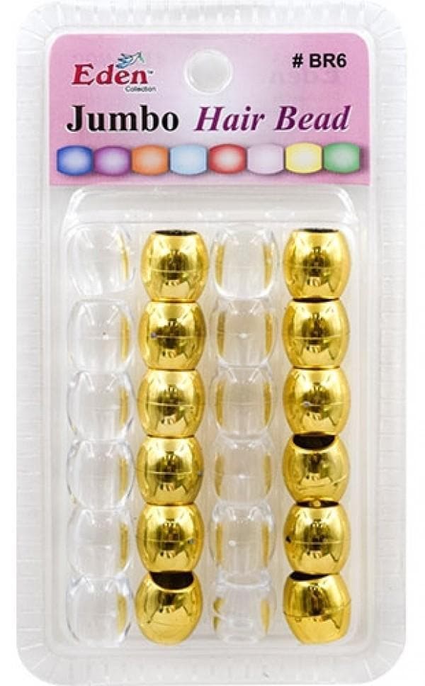 Eden Jumbo Hair Beads - Clear & Gold #BR6-MGC - Beautiful Black Hair