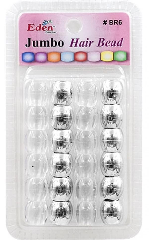 Eden Jumbo Hair Beads - Clear & Silver #BR6-MSC - Beautiful Black Hair