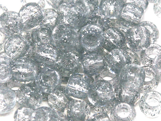 Tara Large Hair Beads - Clear w/ Silver Glitter Jumbo Pack #9336