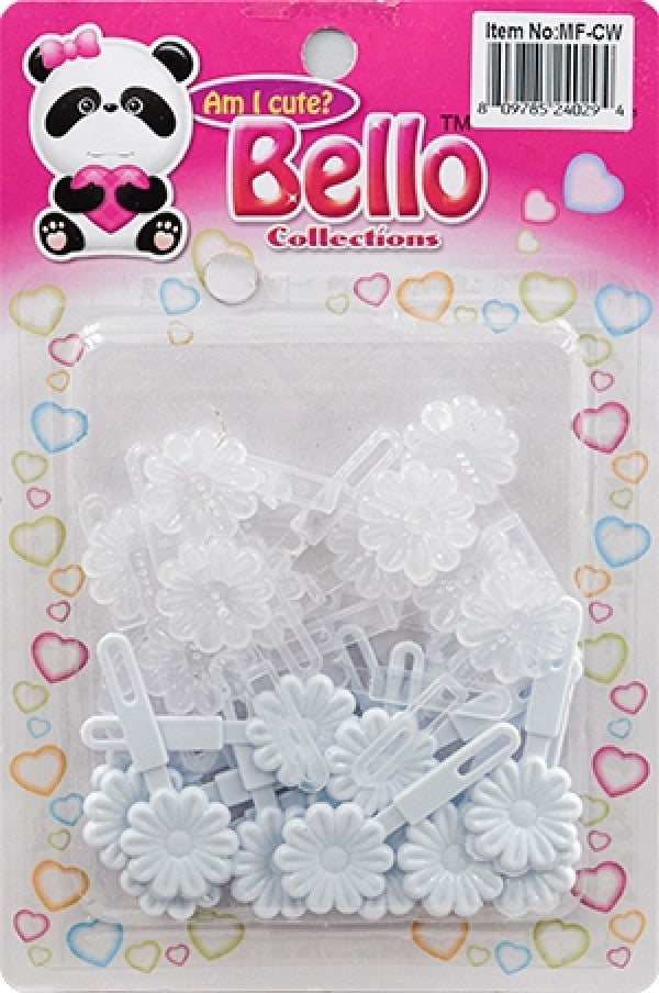 Bello Mini Hair Barrettes - Flower Clear & White #MF-CW
