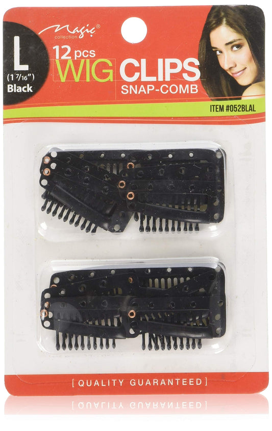 Magic Collection 12pcs Snap Comb Wig Clips - Large Black #052BLAL