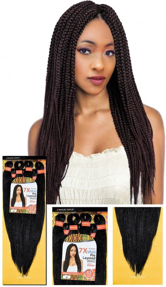 7X Yaki Pre Layered Pre-Stretched Braid 44" - Beautiful Black Hair