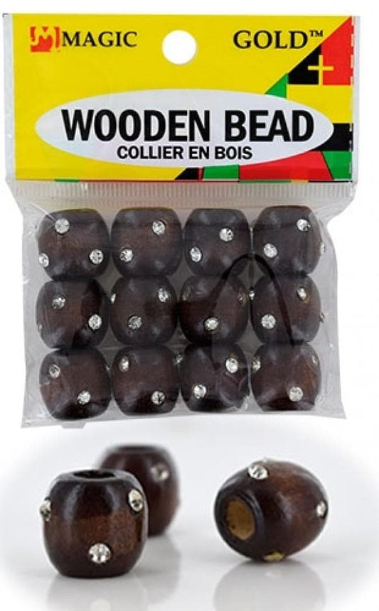 144 Wooden Beads w/Stone - Dark Brown #BDS99501 - Beautiful Black Hair