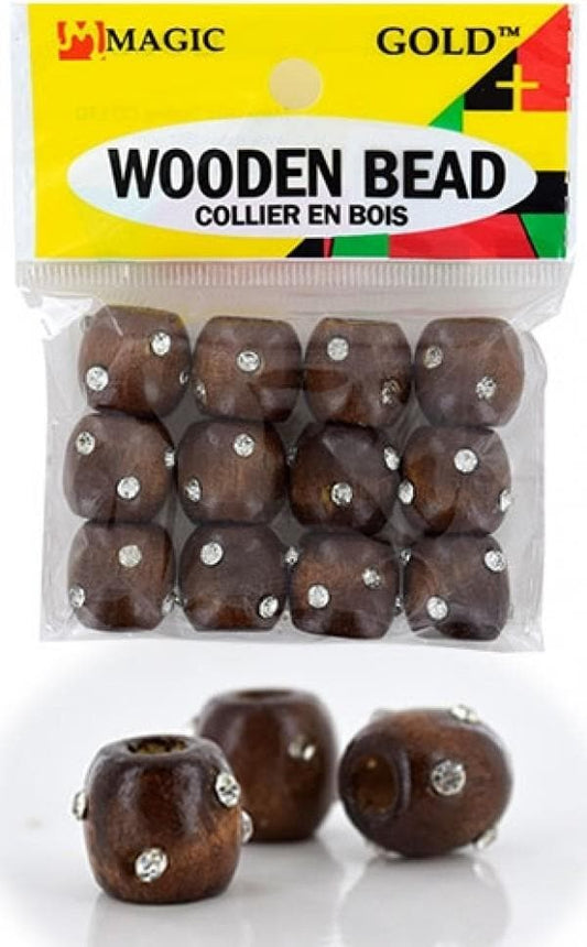 144 Wooden Beads w/Stone - Brown #BDS99513 - Beautiful Black Hair