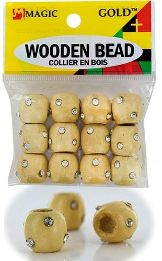 144 Wooden Beads w/Stone - Beige #BDS99513 - Beautiful Black Hair