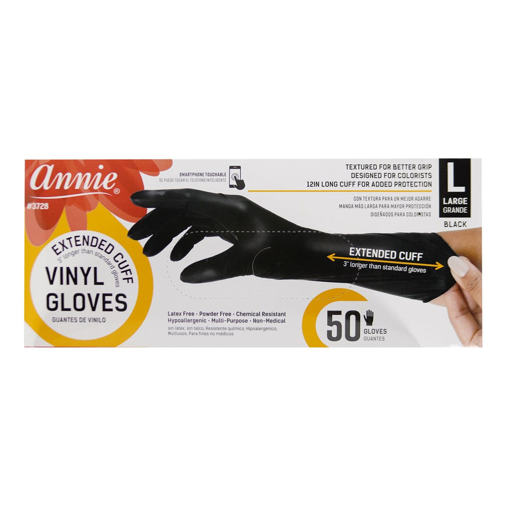 Annie Extended Cuff Powder Free Vinyl Gloves - Large