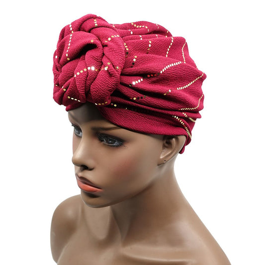 Premium Pre-Knotted Turban w/ Gold Lines - Ivory #92810