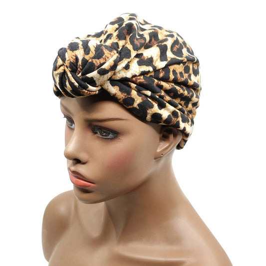 Premium Animal Pattern Pre-Knotted Turban - Brown #92812
