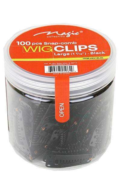 Magic Collection 100 Snap Comb Wig Clips Large 1 7/16"- Black - Beautiful Black Hair