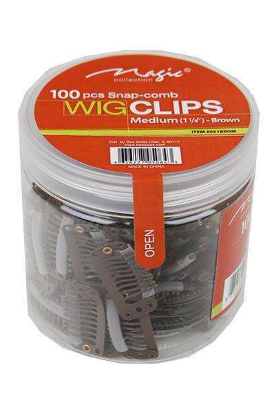 Magic Collection 100 Snap Comb Wig Clips Medium 1 1/4" - Brown - Beautiful Black Hair