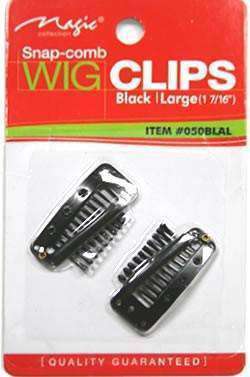 Magic Collection Large Snap Comb Wig Clips - Black - Beautiful Black Hair