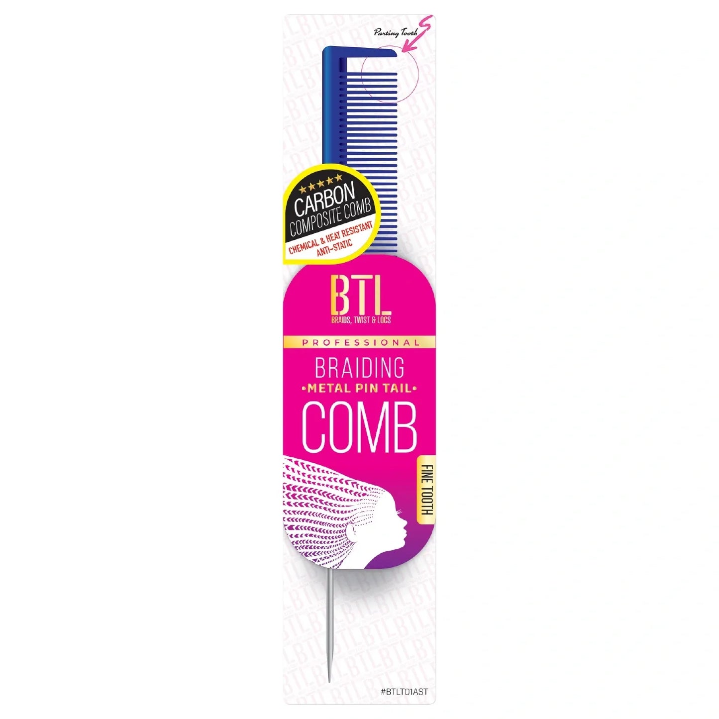 BTL Braiding Metal Pin Tail Fine Tooth Comb - Blue