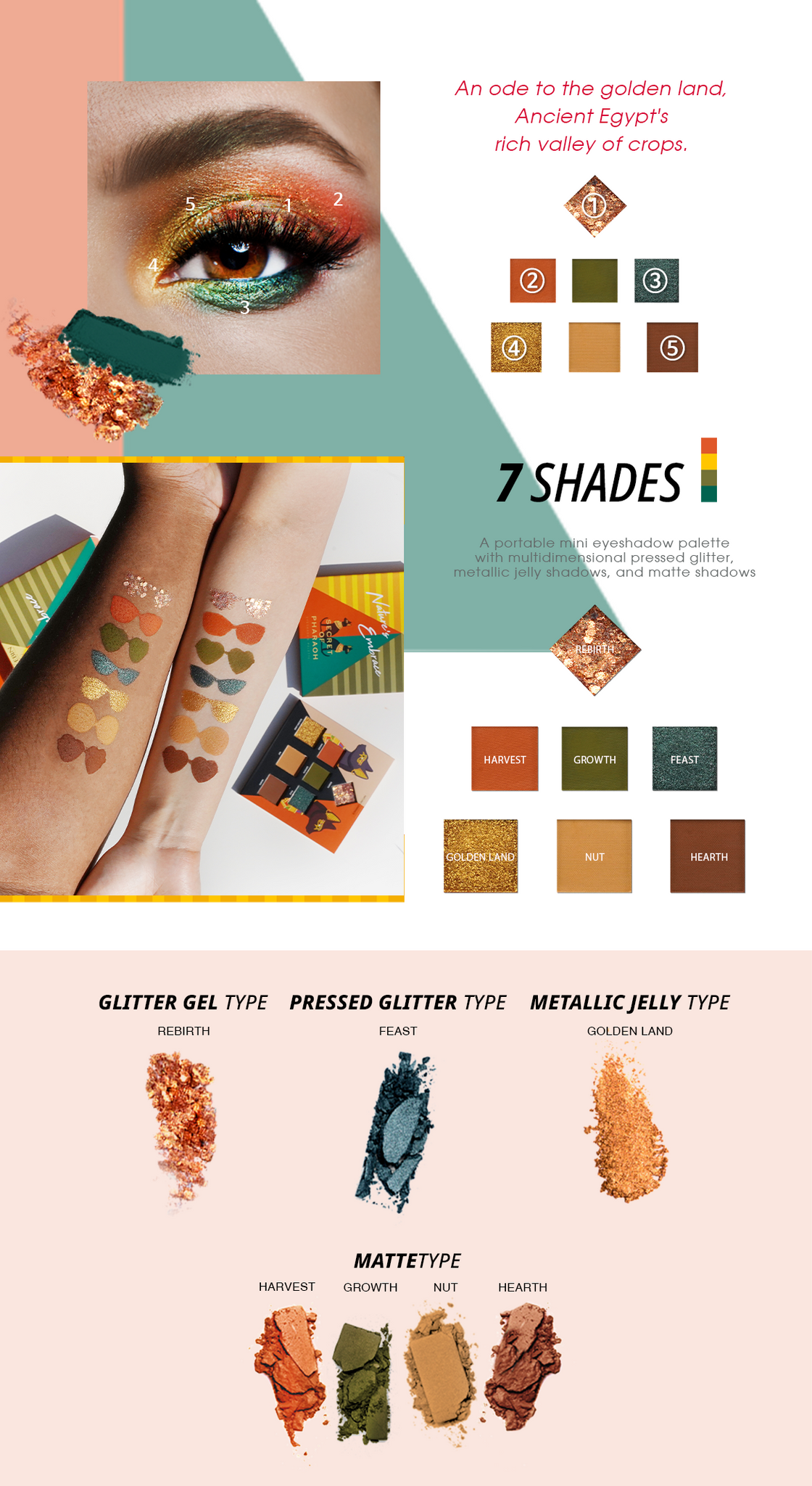 Secret of Pharaoh 7 Shades Eyeshadow Palette - Nature's Embrace