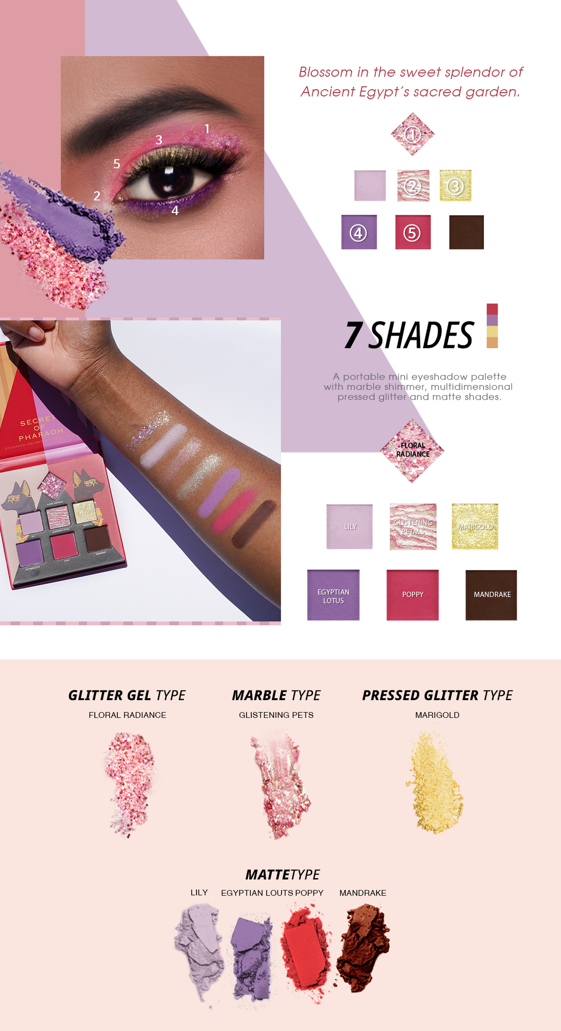 Secret of Pharaoh 7 Shades Eyeshadow Palette - Scared Garden
