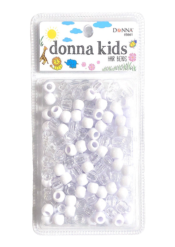 Donna Kids Medium Hair Beads - Clear & White #5661