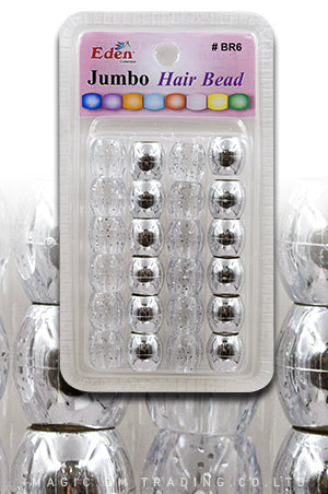 Eden Jumbo Hair Beads - Silver & Clear w/ Glitter #BR6MSG - Dollar Deals