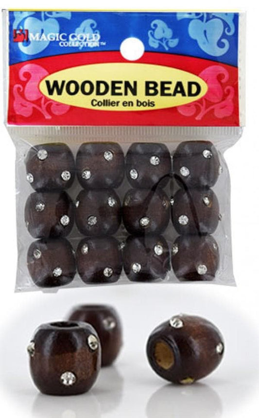 144 Large Wooden Beads w/Stone - Dark Brown - Beautiful Black Hair