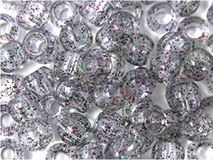 Tara Large Hair Beads - Clear w/ Multi-Color Glitter #9366
