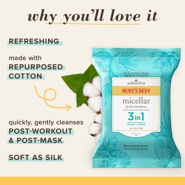 Burt's Bees 3-in-1 Micellar Cleansing Towelettes - Coconut & Lotus Water
