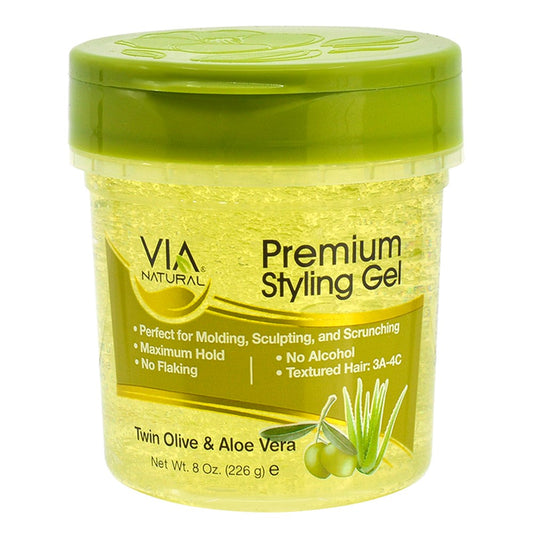 Via Natural Premium Styling Gel - Twin Olive & Aloe Vera 8oz