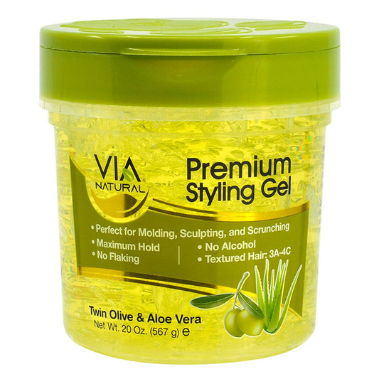 Via Natural Premium Styling Gel - Twin Olive & Aloe Vera 20oz
