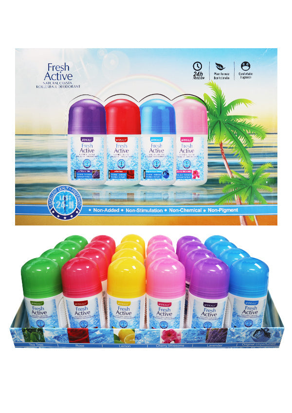 Wokali Fresh Active Natural Crystal Rollerball Deodorant - 24pcs Display