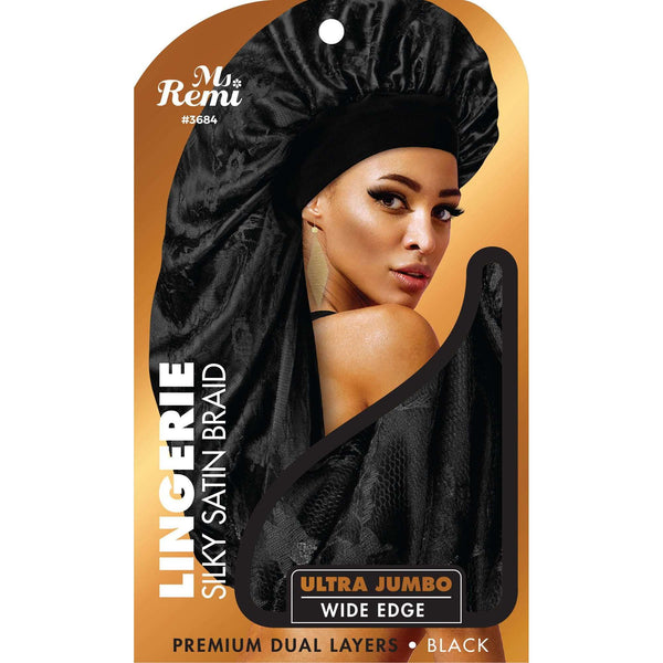Ms. Remi Lingerie Wide Edge Silky Braid Bonnet Ultra Jumbo - Black #3684