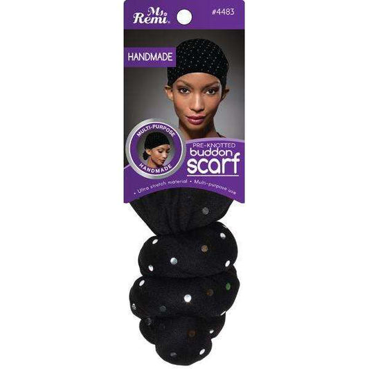 Ms. Remi Pre-Made Buddon Scarf Black & Silver Dot #4483