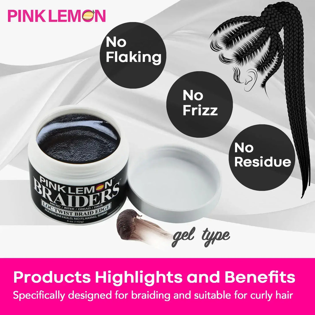 Pink Lemon Braiders Loc Twist Braid Edge Gel