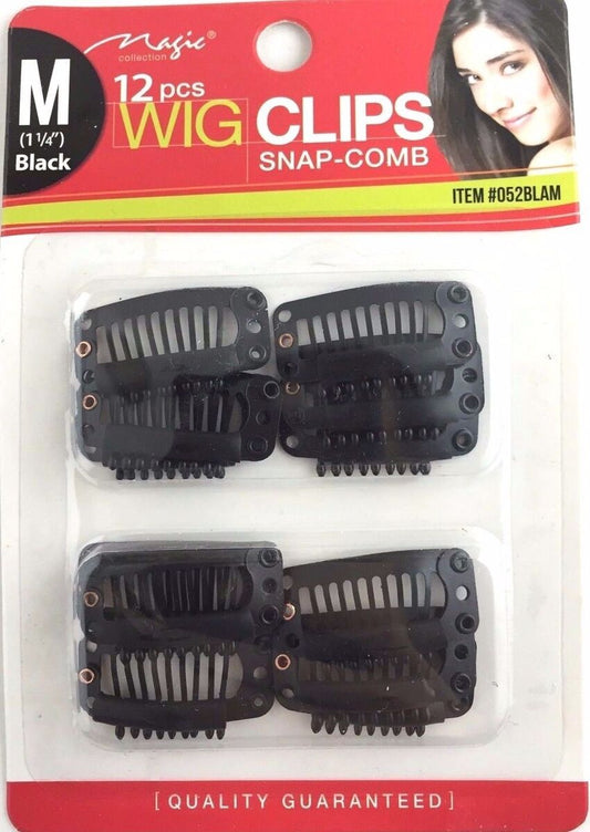 Magic Collection 12pcs Snap Comb Wig Clips - Medium Black #052BLAM