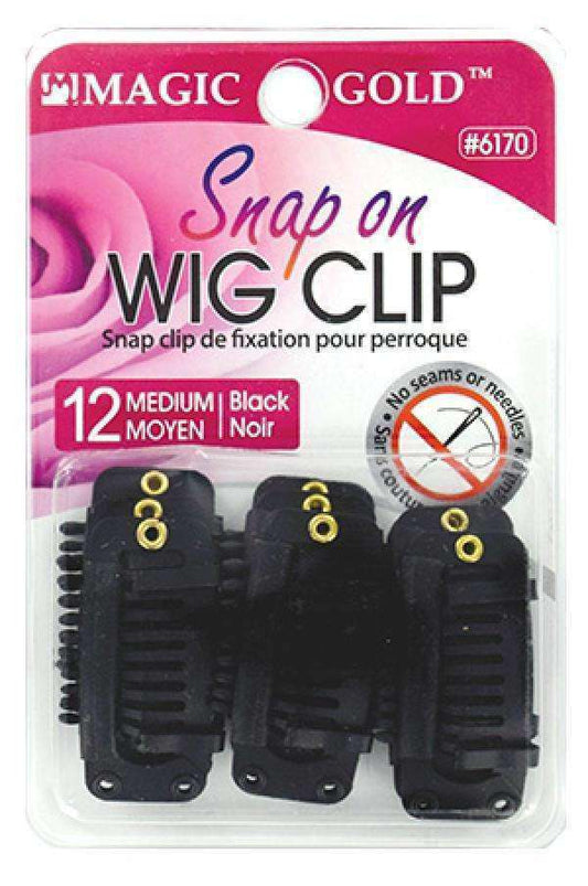 Magic Gold Snap On Wig Clip - Medium 12pcs Black - Beautiful Black Hair