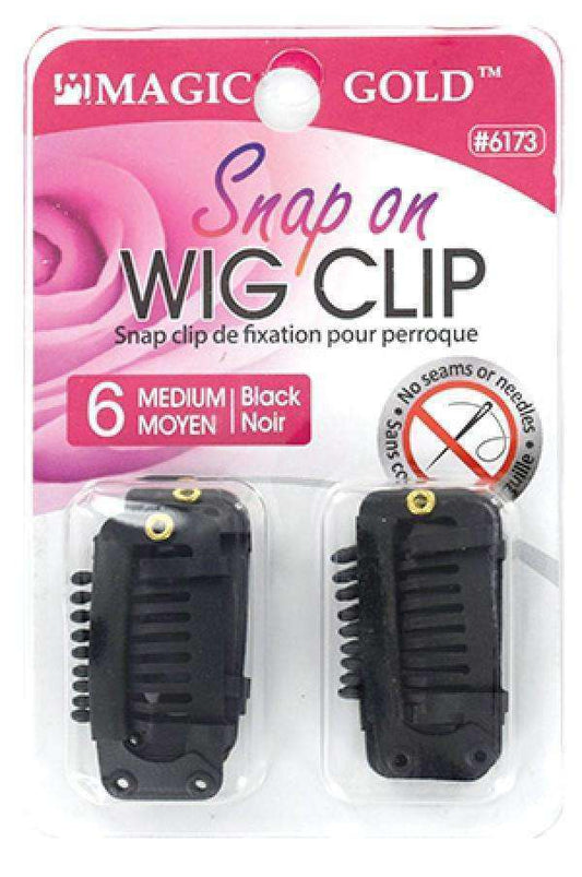 Magic Gold Snap On Wig Clip - Medium 6pcs Black - Beautiful Black Hair