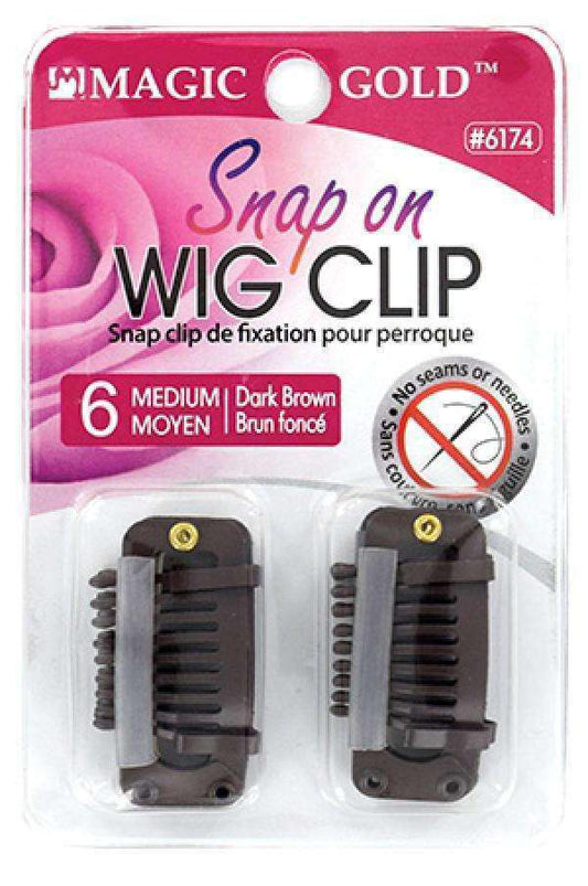 Magic Gold Snap On Wig Clip - Medium 6pcs Dark Brown - Beautiful Black Hair