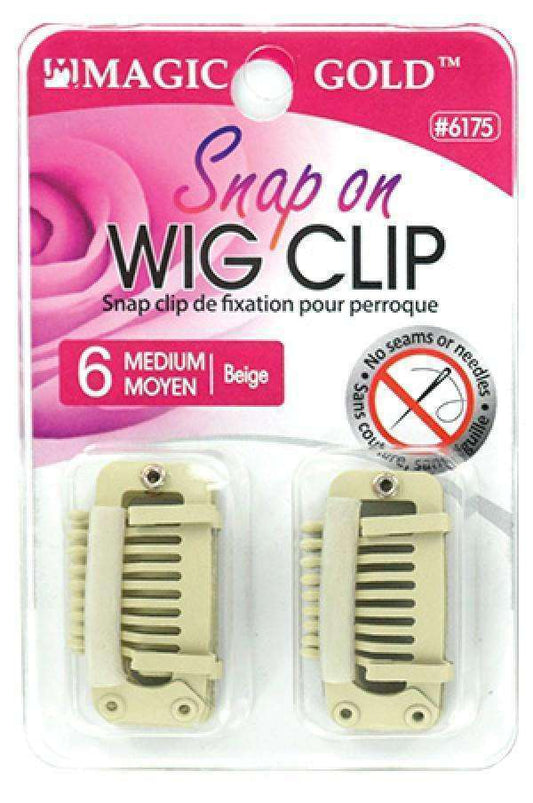 Magic Gold Snap On Wig Clip - Medium 6pcs Beige - Beautiful Black Hair