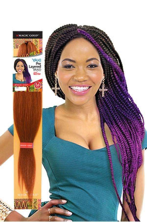 Magic Gold Synthetic Yaki Pre Layered Braid 54" - Beautiful Black Hair