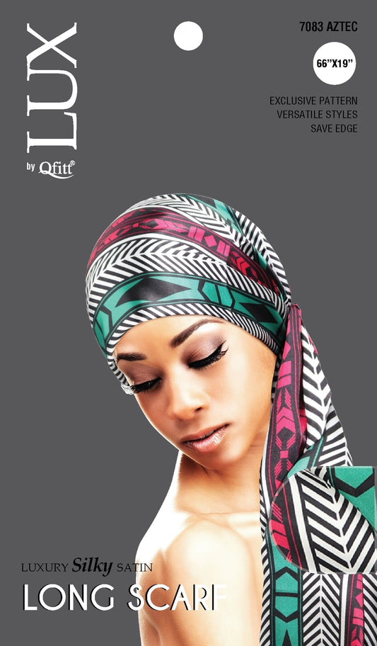 Qfitt LUX Luxury Silky Satin Long Scarf #7083 Aztec