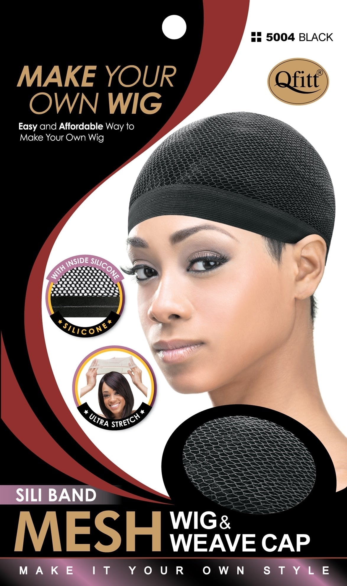 Qfitt Silicone Band Mesh Wig & Weave Cap # 5004 Black