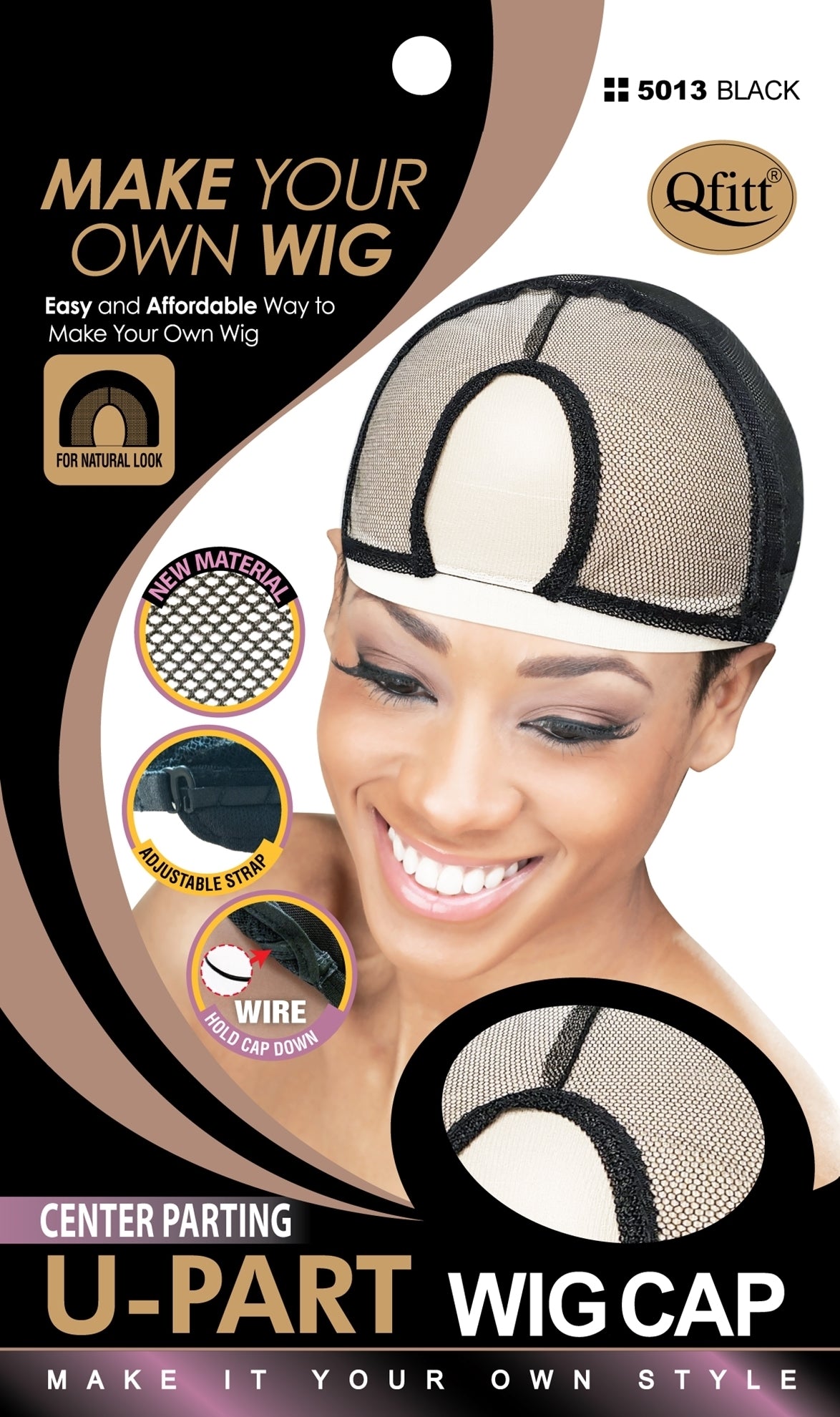 Qfitt Center Parting U-Part Wig Cap # 5013 Black