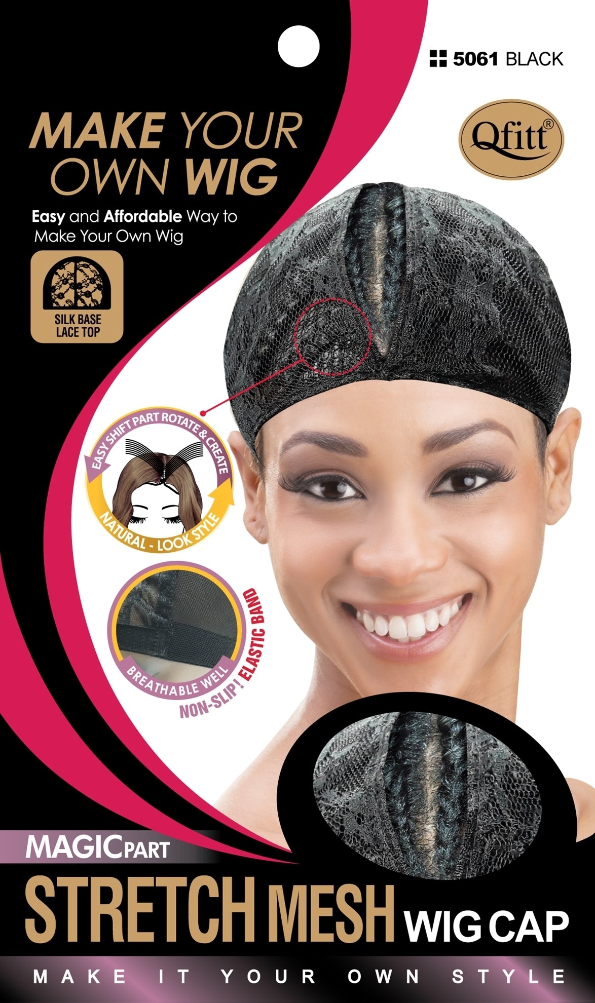 Qfitt Magic Part Stretch Mesh Wig Part # 5061 Black