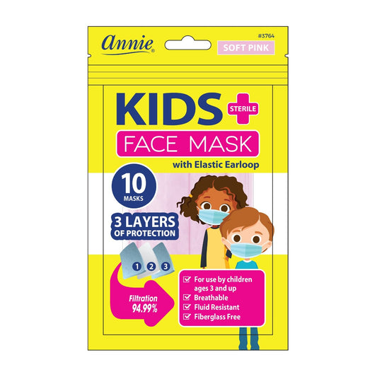 Annie Kids Sterile Face Masks with Elastic Earloops - Soft Pink - Beautiful Black Hair