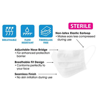 Annie Kids Sterile Face Masks with Elastic Earloops - White #3765