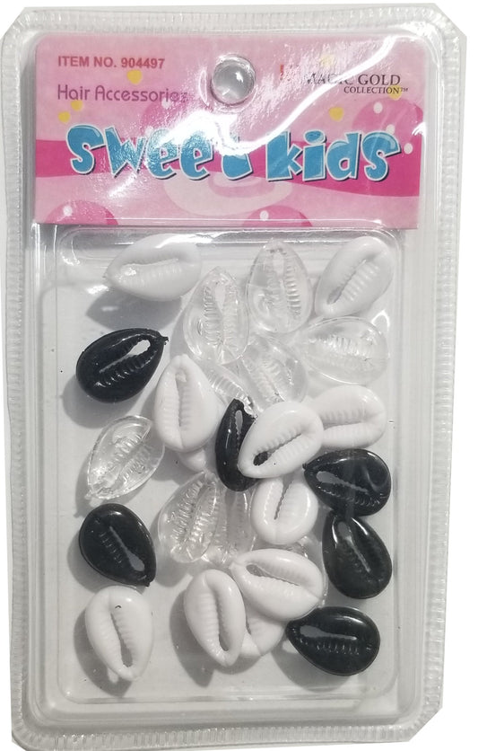 Sweet Kids Hair Beads - Shells Black, White & Clear #2001
