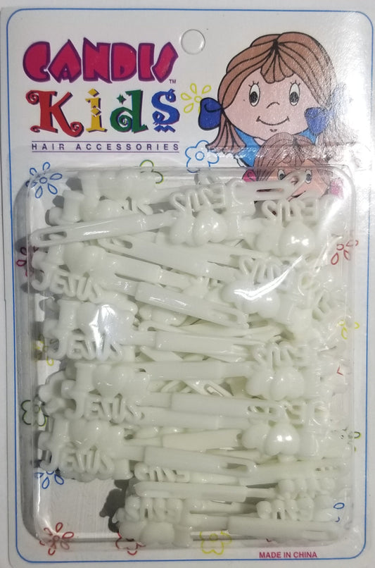 Candis Kids Hair Barrettes - Mini I Love Jesus White #BRT12621