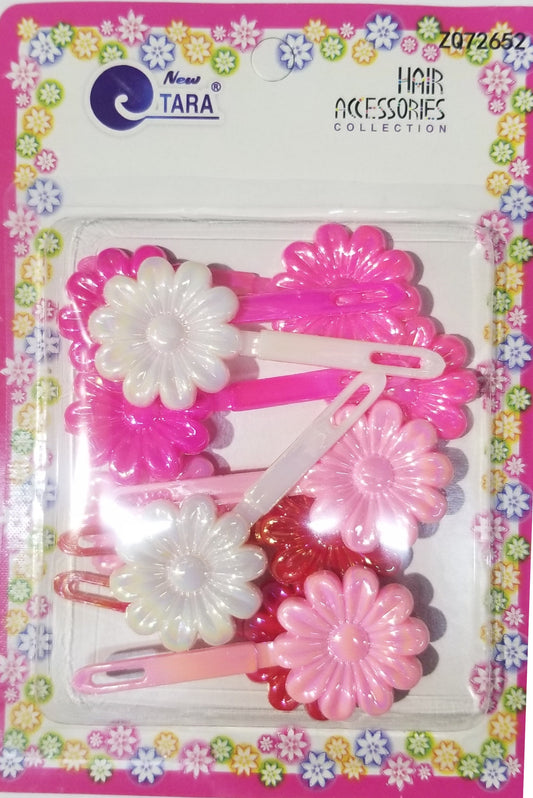 Tara Hair Barrettes - Flowers Glossy Pink #ZQ72652