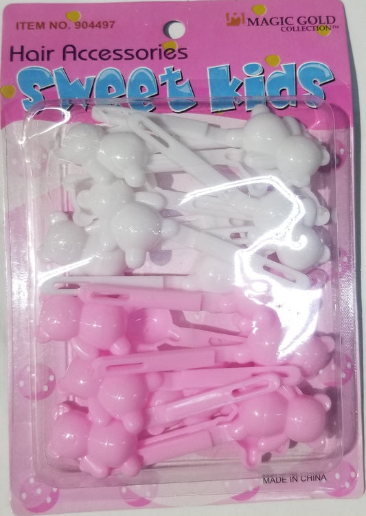 Sweet Kids Hair Barrettes - Bears Pink & White #2041